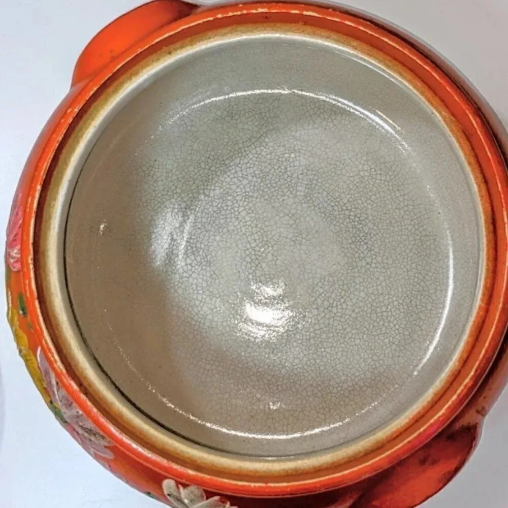 Ransburg 1930s Floral Ceramic Vintage Bean Pot with Lid